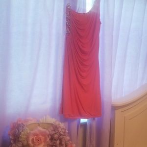 Coral pink sky dress with gold embellishments